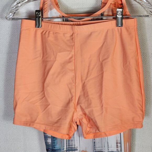 Rotita Peach Grey White Geo Print Poly Elastan Double Adj Strap Tankini Set Sz S - Picture 7 of 16